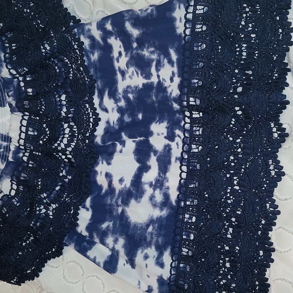 Women's Blue/White Ruffle Shoulder Blouse